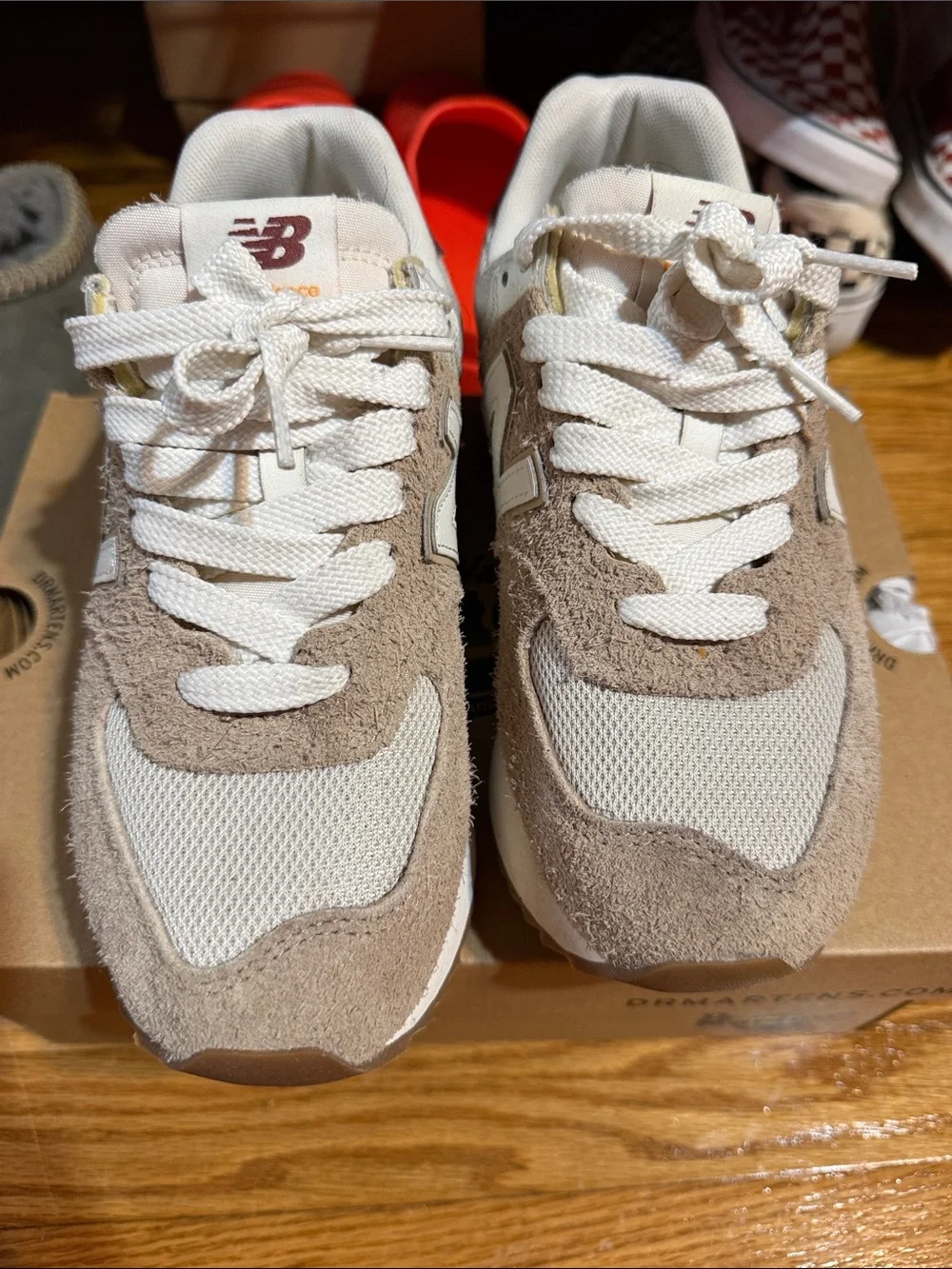 New Balance Tan & Cream Suede Low-Top Sneakers